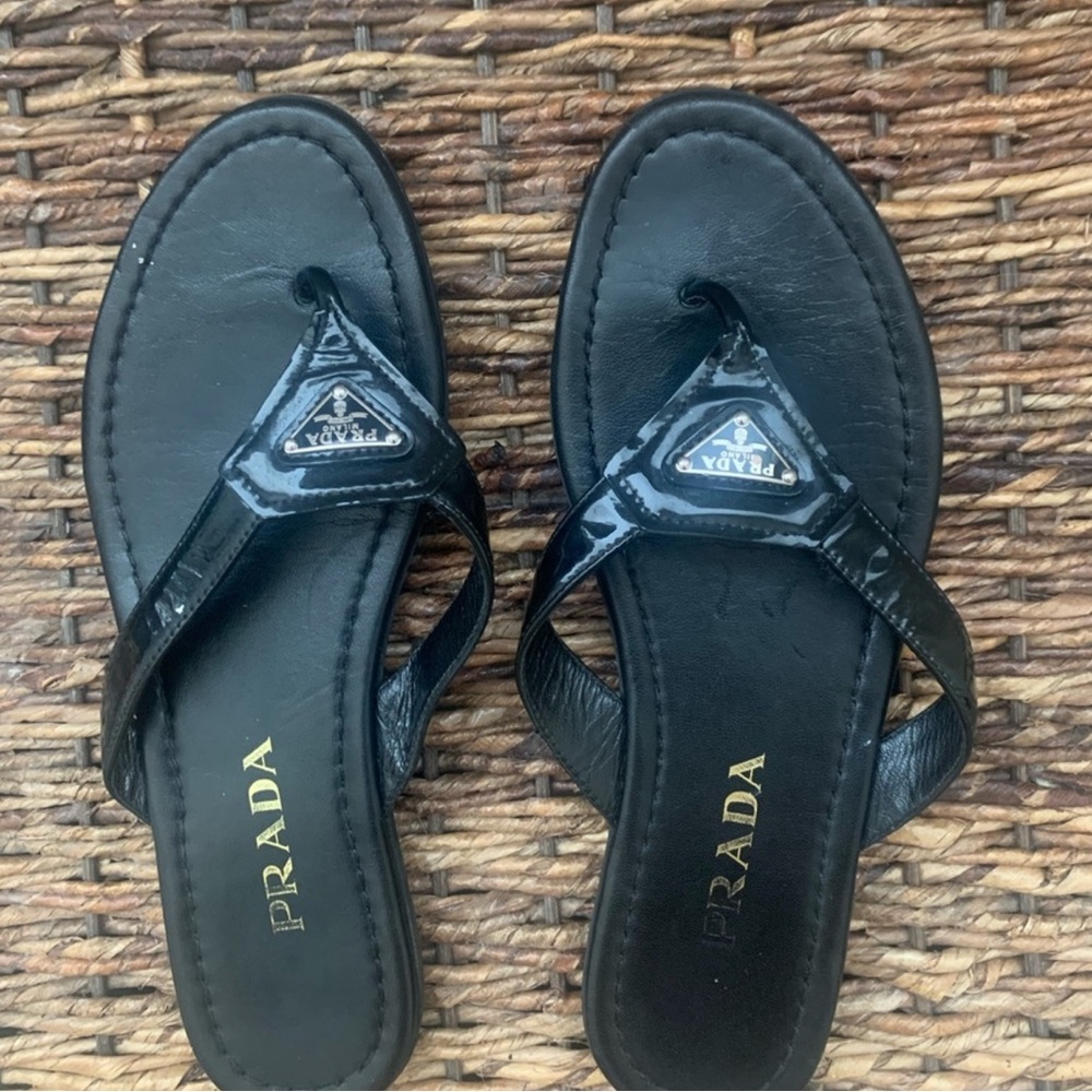 Authentic Prada Patent Leather Thong Sandals